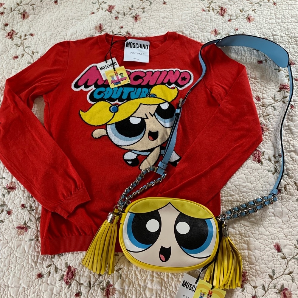 Brand new moschino powerpuff girls bubbles yellow sweater crossbody set